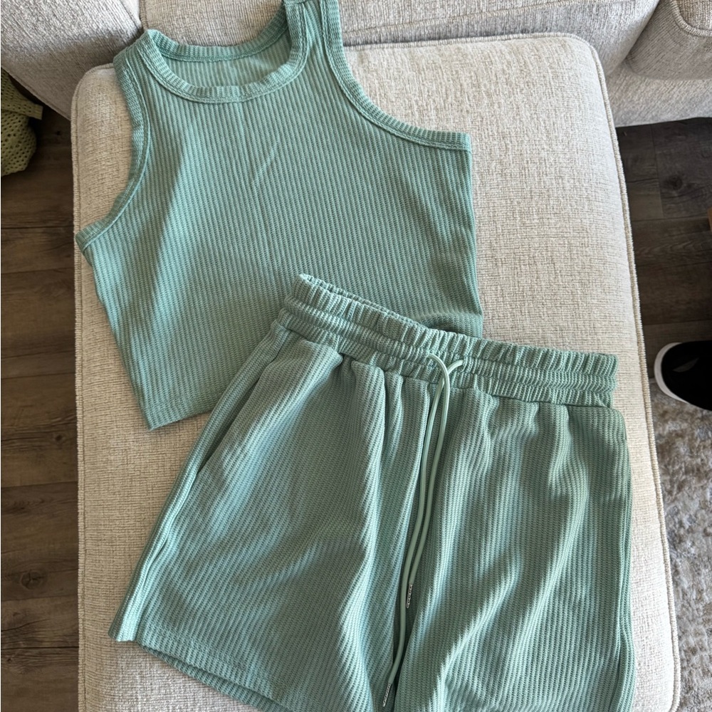 Women's Ribbed Sleepwear Set in Green